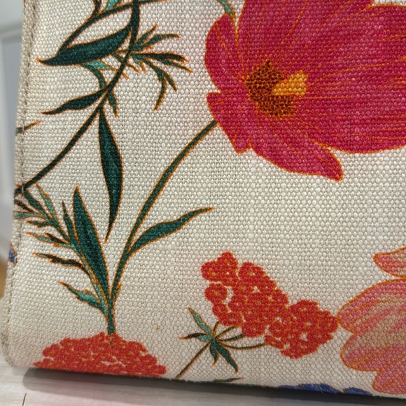 Kate Spade Bag Sam 25th Anniversary Cream Linen Floral Tote with Leather Trim - Picture 16 of 17